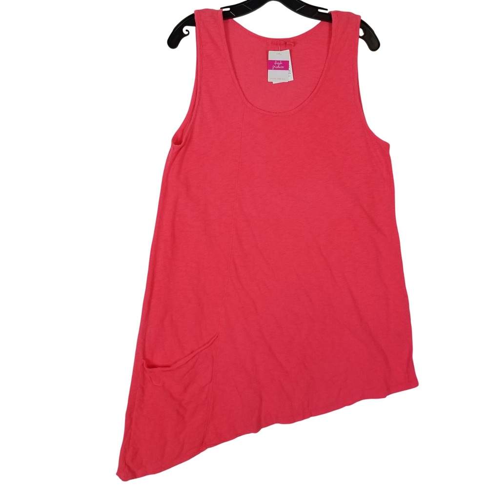 Fresh Produce Sierra Tunic Tank Top Large Pink‎ Supima Cotton Asymmetric Hem NEW